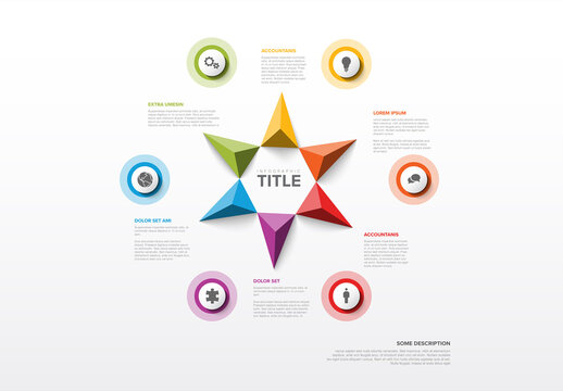 Six elements infographic with icons circles and triangle arrows