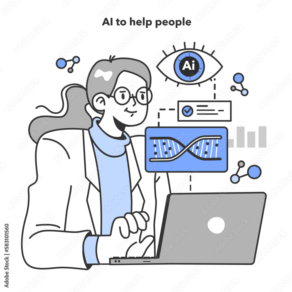 Poster neural network helping engineers and scientists. self-learning computing