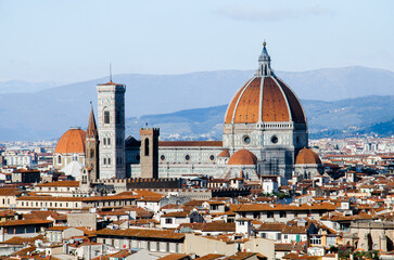 Fototapeta na wymiar Beautiful panorama of Florence with La Cattedrale di Santa Maria del Fiore in the center, stock photo