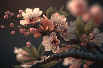 Obraz na płótnie Canvas Branch of blossoming sakura close-up. AI generative.