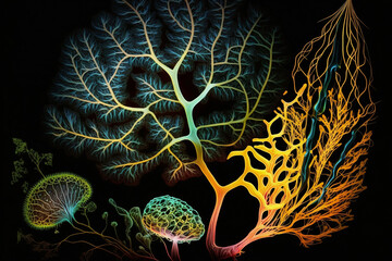 abstract mycorrhizal fungi on black background