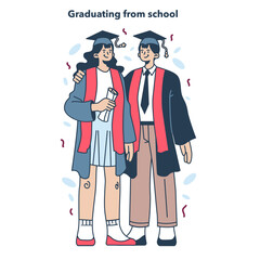 High school or college graduation. Celebration and diploma awarding