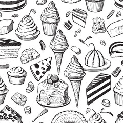 Dessert element in trendy psychedelic style seamless vector pattern