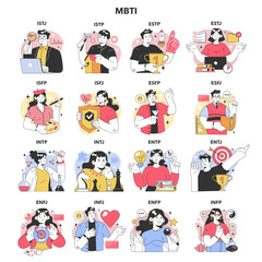 Fototapeta MBTI, socionics types set. Characters with different types of personality obraz