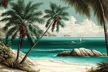 beach with palm trees Generative AI