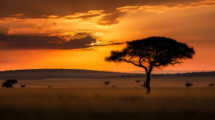 Obraz premium African plains at sunset generative ai