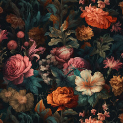 Floral Pattern Dark and Vibrant-Flowers and Petals Background-Generative AI