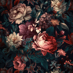 Floral Pattern Dark and Vibrant-Flowers and Petals Background-Generative AI