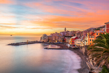 Naklejka premium Bogliasco, Genoa, Italy Town Skyline on the Mediterranean Sea