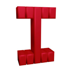 Red alphabet letter i in 3d rendering with cube or block style
