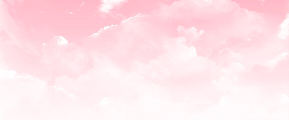 View of the pink sky and white clouds. Pink sky background with soft delicate white clouds. Copy space. Romantic background