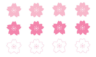 Pink Japanese cherry blossoms, spring sakura petals, vector icon illustration material set Cherry Blossom Vector Art, Icons vector eps 10