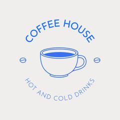 Coffee logo template. Coffee cup. Line art, retro. Vector illustration for coffee shops, cafes, and restaurants.