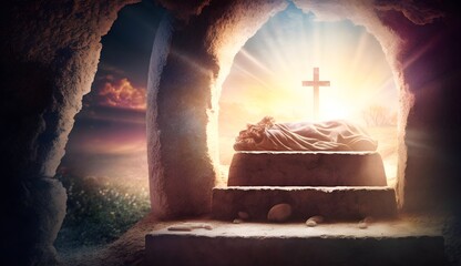 Wallpaper Illustration and background of Cross of Jesus Christ. Front View. Concept of religion, Good Friday, Passion of Christ, Resurrection. Generative Ai