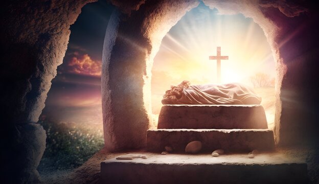 Wallpaper Illustration and background of Cross of Jesus Christ. Front View. Concept of religion, Good Friday, Passion of Christ, Resurrection. Generative Ai