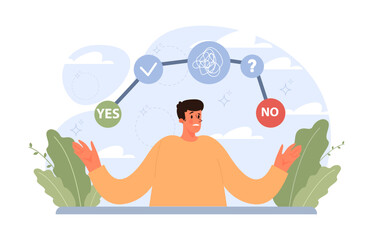 Difficult decision-making concept set. Multiple options dilemma