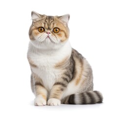  Cat Exotic Shorthair Mix on White Background ,Generative AI.