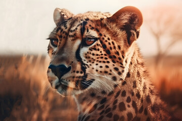 Cheetah in the african savannah - Generative AI