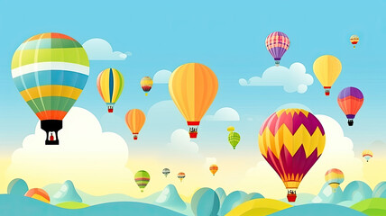 Fototapeta premium Illustration of hot air balloon festival banner. Generative AI