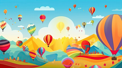Fototapeta na wymiar Illustration of hot air balloon festival banner. Generative AI