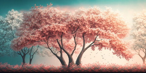 Blooming Beauty: Spring Background Aesthetic with Blooming Trees and Soft Hues