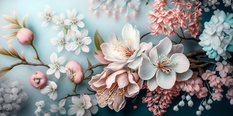 Blossoming Bliss: Spring Background Aesthetic with Soft Pastels and Blooms