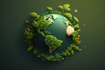 Illustration of a thriving planet Earth with a lot of greenery and foliage. Generative Ai.	