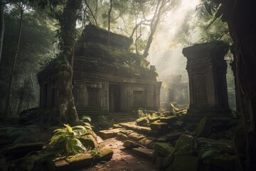 Obraz premium Illustration of the ruins of an old forgotten civilization - Created with Generative ai