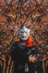 hannya mask in sakura's, japanese art  Japanese demon 
