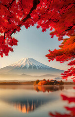 View of Mount Fuji in Landscape View with Cherry Blossoms from the West Peninsula | Generative AI
