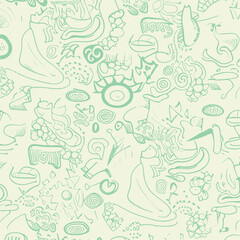 Abstract groovy elements in trendy psychedelic style seamless vector pattern. 70s, 80s, 90s vibes plaid background