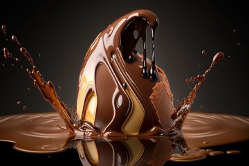 Fototapeta na wymiar Chocolate splash with drops, isolated on black background. Generative Ai