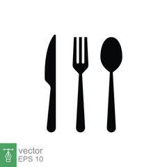 Cutlery icon. Simple solid style. Flatware, spoon, fork, steak knife, plate, restaurant concept. Black silhouette, glyph symbol. Vector illustration isolated on white background. EPS 10.