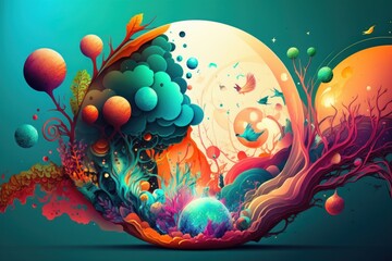 Abstract colourful background with fantasy planet, illustration