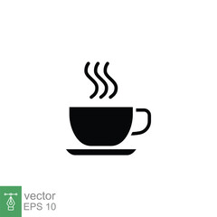 Coffee icon. Simple solid style. Drink, glass, tea, water, chocolate, coffee cup, kitchen, restaurant concept. Black silhouette, glyph symbol. Vector illustration isolated on white background. EPS 10.