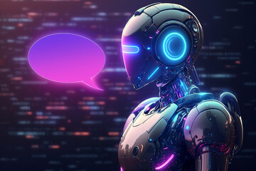 Artificial intelligence technology. AI-powered chatbots. Natural language processing and machine learning. Robot with chat bubble. Generative AI