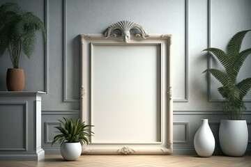 Mock up blank frame in classic interior background. 3D rendering