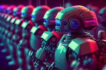 Robotic Army in Formation with Advanced AI Technology. Generative AI