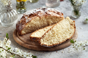 Sliced mazanec, traditional Czech sweet Easter pastry