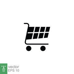 Shopping cart icon. Simple solid style for web template and app. Shop, retail, trolley, basket, bag, store. Black silhouette, glyph symbol. Vector illustration design on white background. EPS 10.