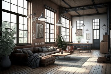 Interior of modern loft living room. Generative Ai