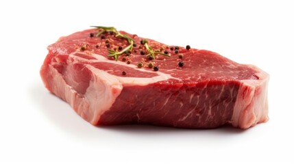 Closeup of raw beef steak isolated on white background. Generative AI