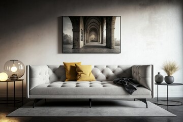 Interior of modern living room with white sofa, Generative Ai