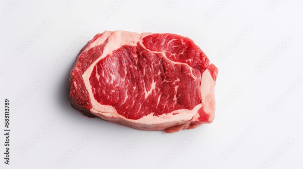 Wall mural top down view of raw beef steak isolated on white background. generative ai