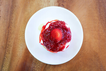 strawberry shortcake or strawberry cake with strawberry sauce