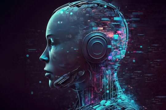 A high technology robot with a blue background, Ai intelligence