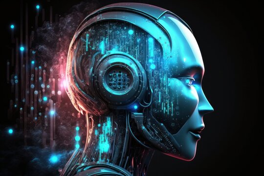 A high technology robot with a blue background, Ai intelligence