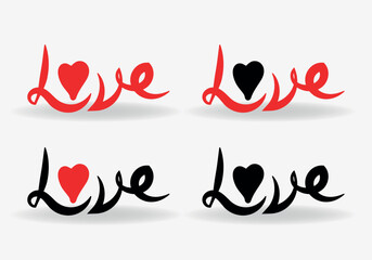 Love text. Calligraphic Lettering. Valentine's day greeting card template. Vector illustration.