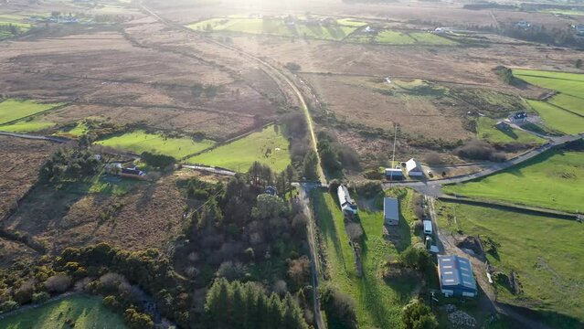 Aerial view of the Burtonport Railway Walk Trailhead at FIddlers Bridge by Falcarragh in County Donegal, Republic of Ireland