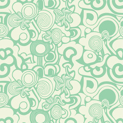 Abstract groovy elements in trendy psychedelic style seamless vector pattern. 70s, 80s, 90s vibes background